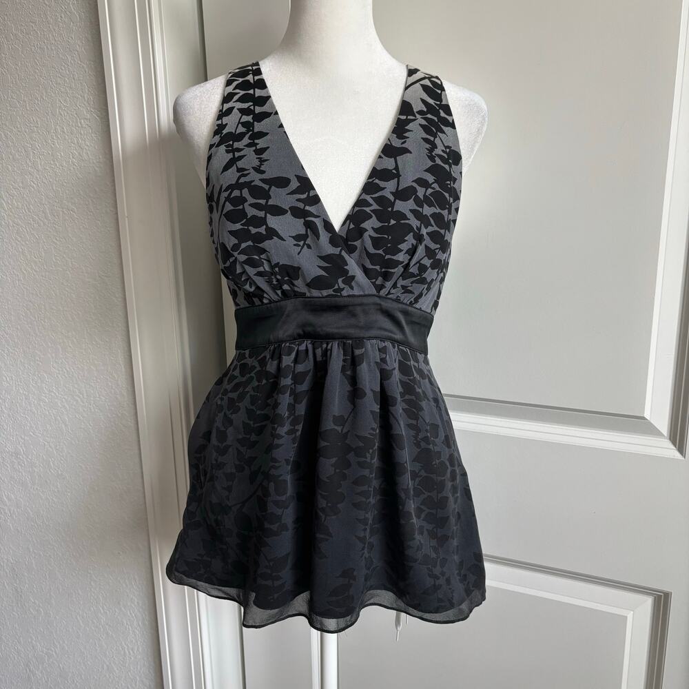 Vintage Y2k‎ 100% Silk Express Babydoll Halter Top Sz 6 Black Gray Ombre 90s